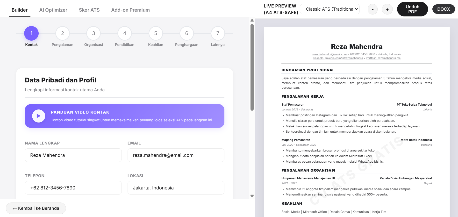 CV Builder Interface